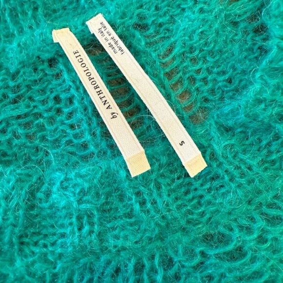 Anthropologie Women’s Sweater Sheer Teal Cable Knit Open Weave Size Small Cozy - Picture 8 of 11